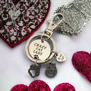 Crazy Cat lady style charm key chain purse/car charm paw kitty US seller​
